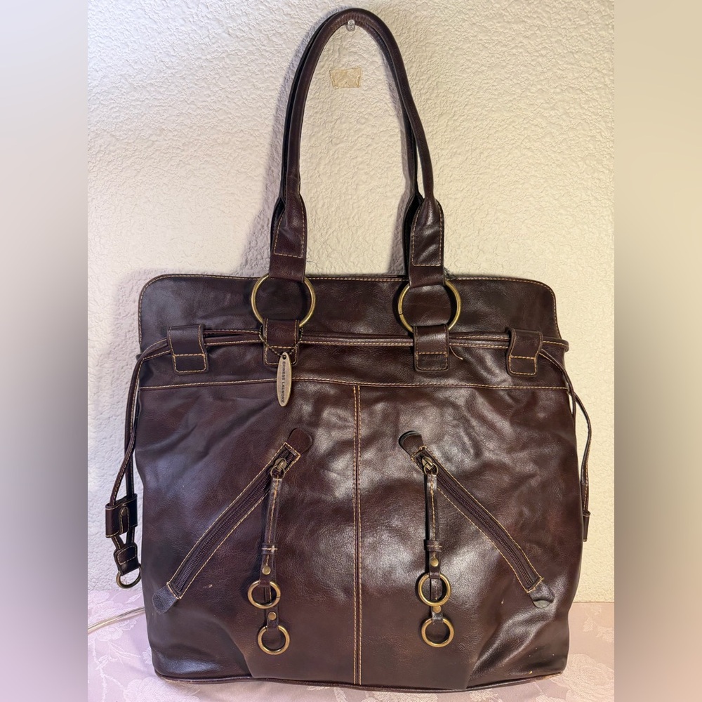 Chinese Laundry Dark Brown Leather Tote with Brass Hardware